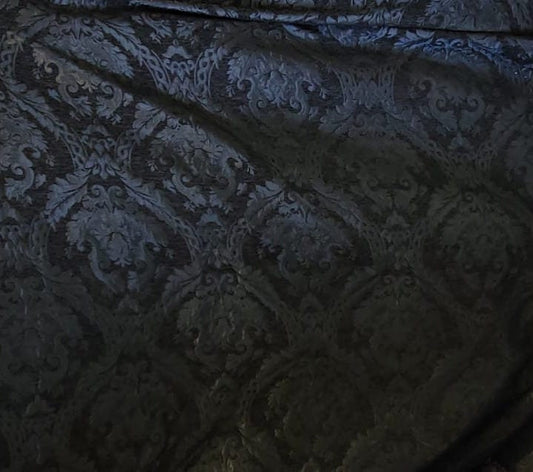 Chenille BAROQUE UPHOLSTERY Fabric Jacquard Damask, 58" wide ,color Black/Black, Reversible, sold by yard in continuous yards