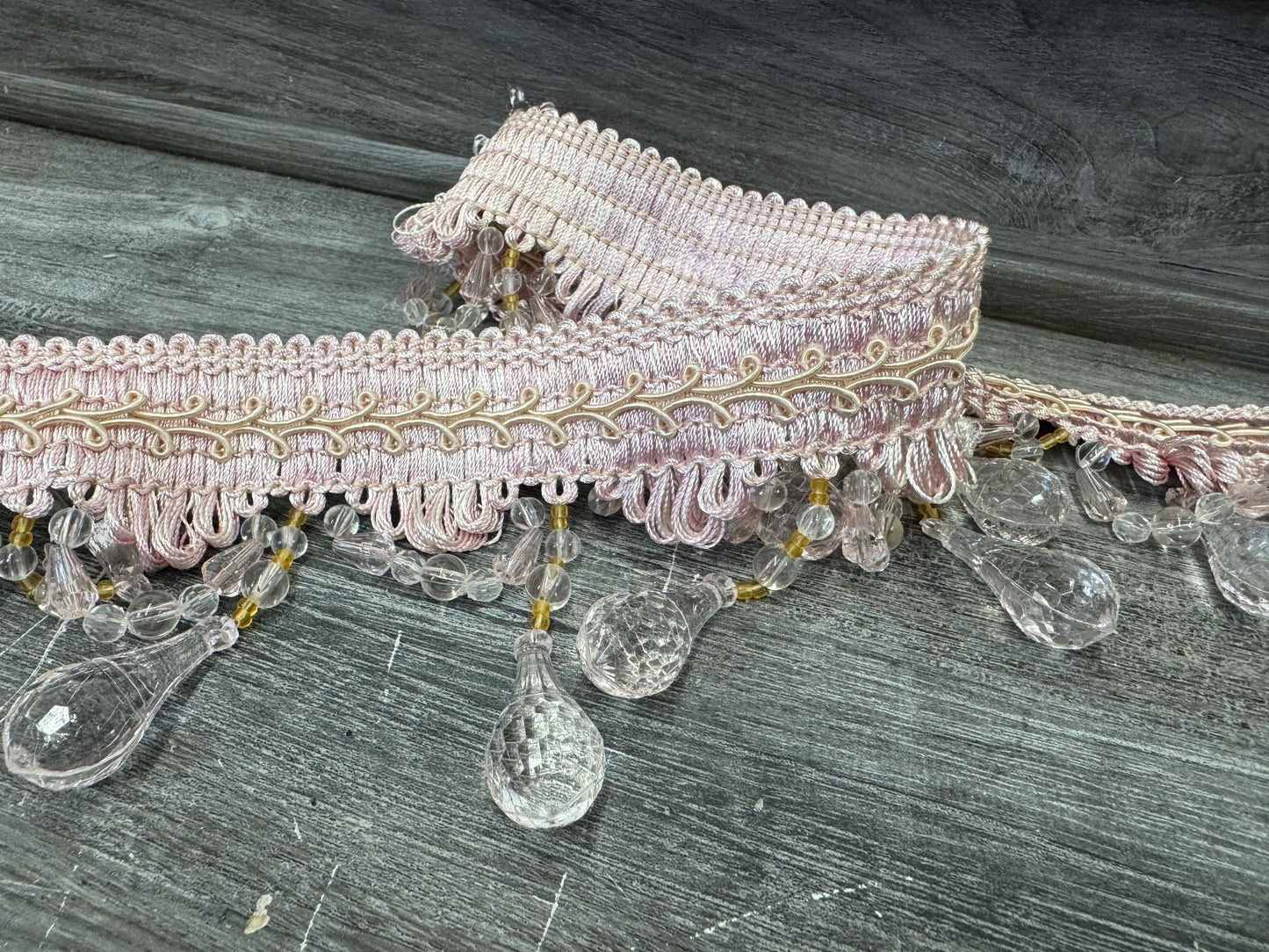 Beaded Trim Fringe 4'' L, W/Gimp Top Sold by The Yard - Blush Pink  , Brand: ad fabric