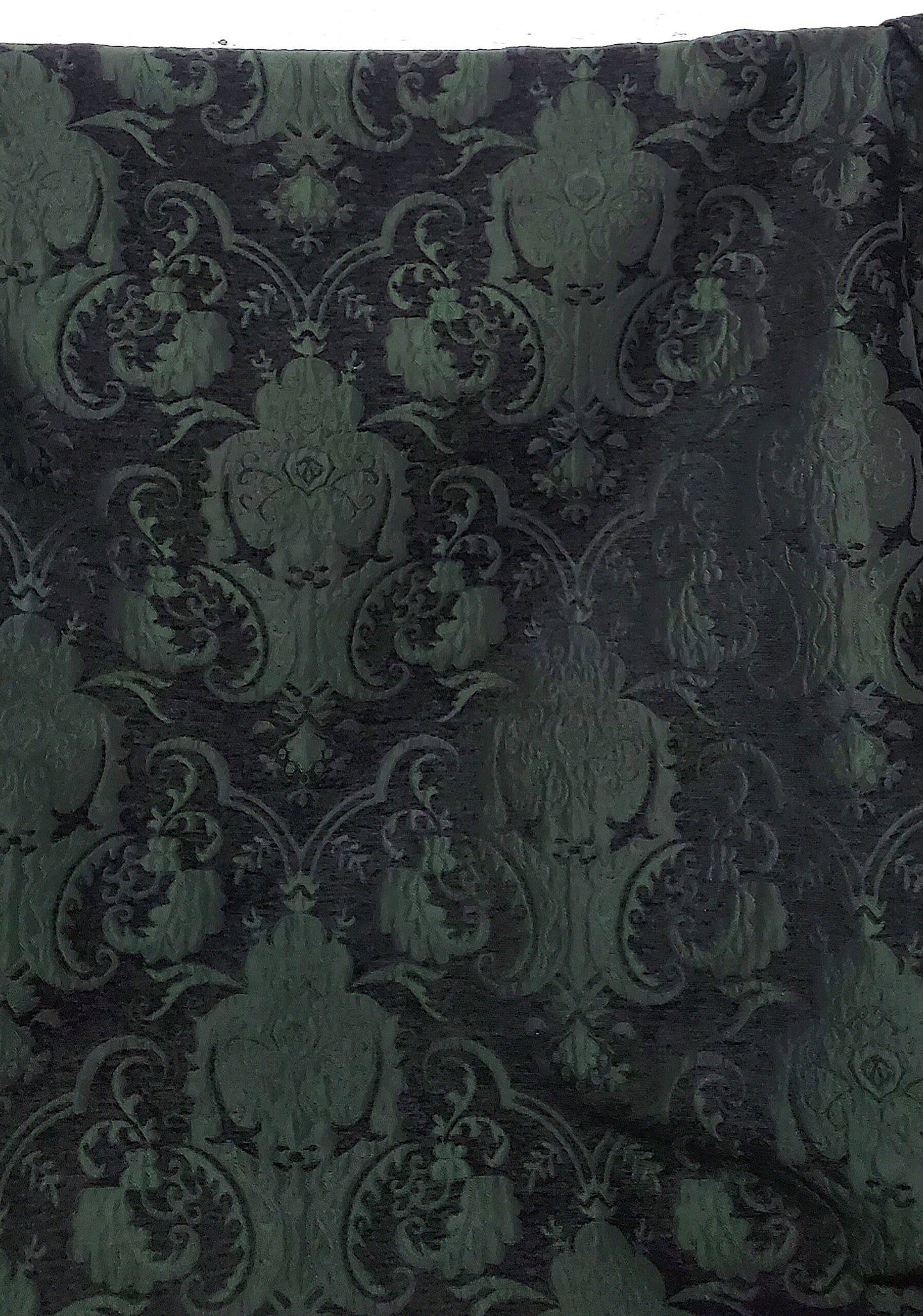 Chenille BAROQUE UPHOLSTERY Fabric Jacquard Damask, 58" wide ,color Black/Green , sold by yard in continuous yards