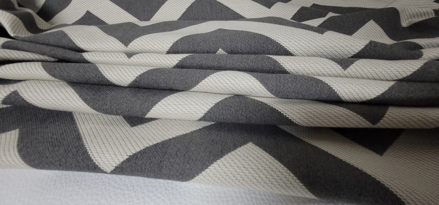 Schumacher 65922 Antibes Chevron Oxford Grey Fabric