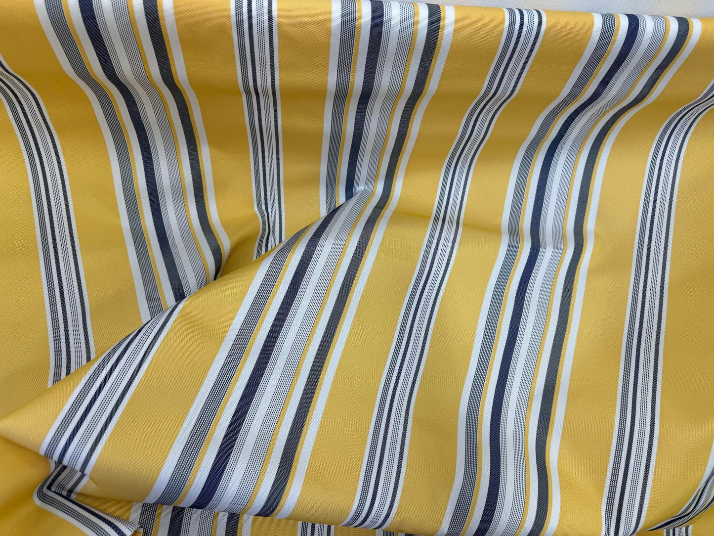 Waterproof Outdoor Canvas Patio Fabric, Multi Striped , Color: White, grey, Yellow Blue, 58 " wide, sold by yard