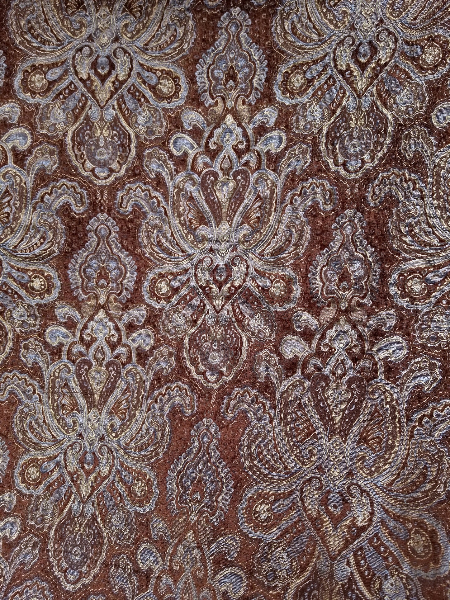 Chenille BAROQUE UPHOLSTERY Fabric Jacquard Damask, 58" wide ,color Blue/Brown, sold by yard in continuous yards