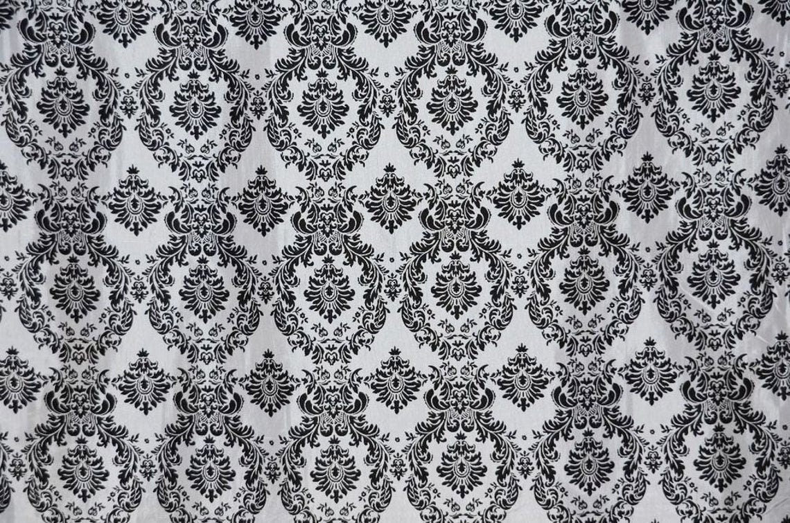 Taffeta white/Black velvet Flocking Damask fabric per yard 60" wide ,Fabric by the Yard
