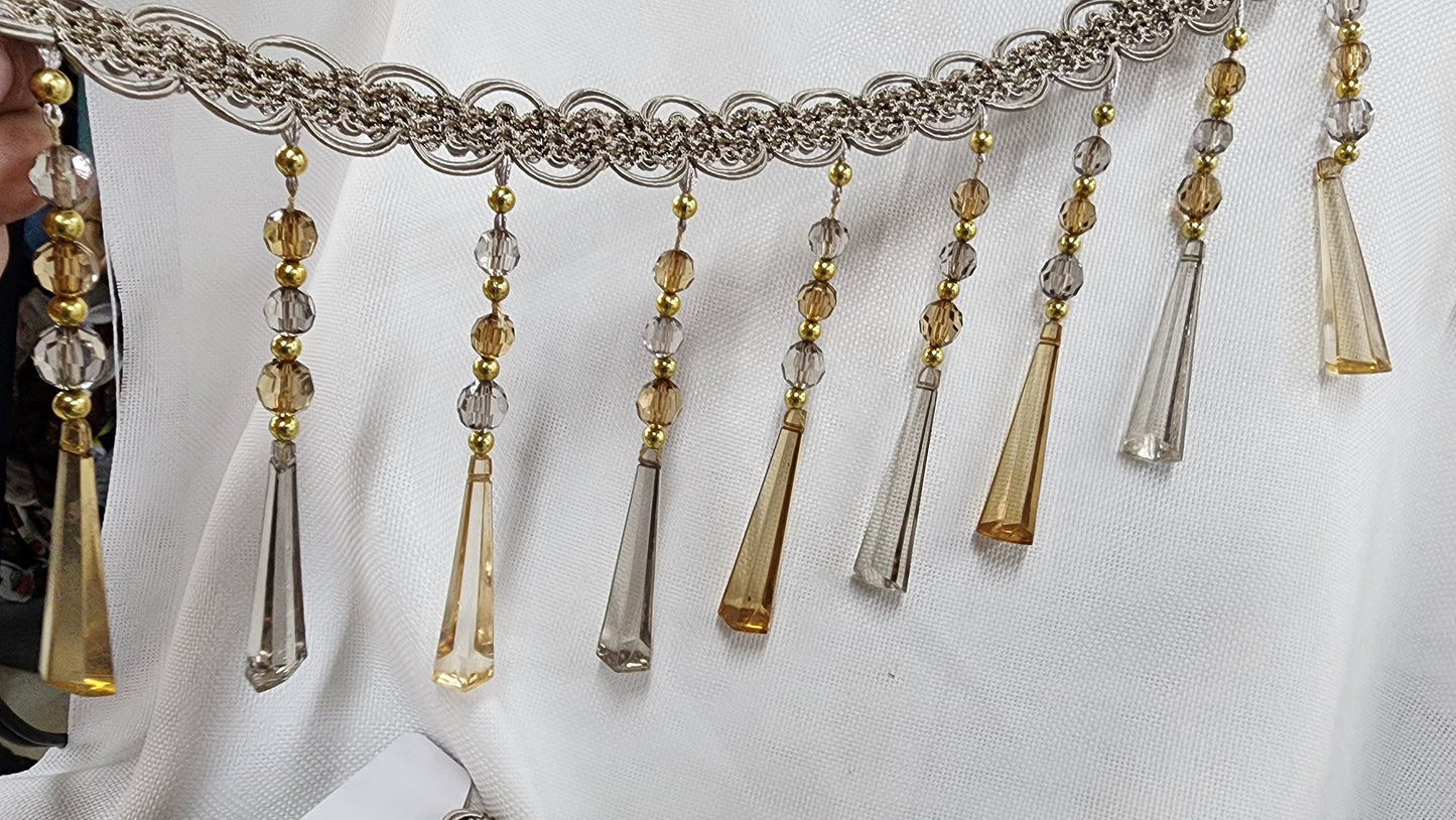 Braided Hanging Beads, Color  Silver gray, beige gold Tassel Trim Fringe Fabric Ribbon Trimming Handwork DIY Craft Sewing Accessory