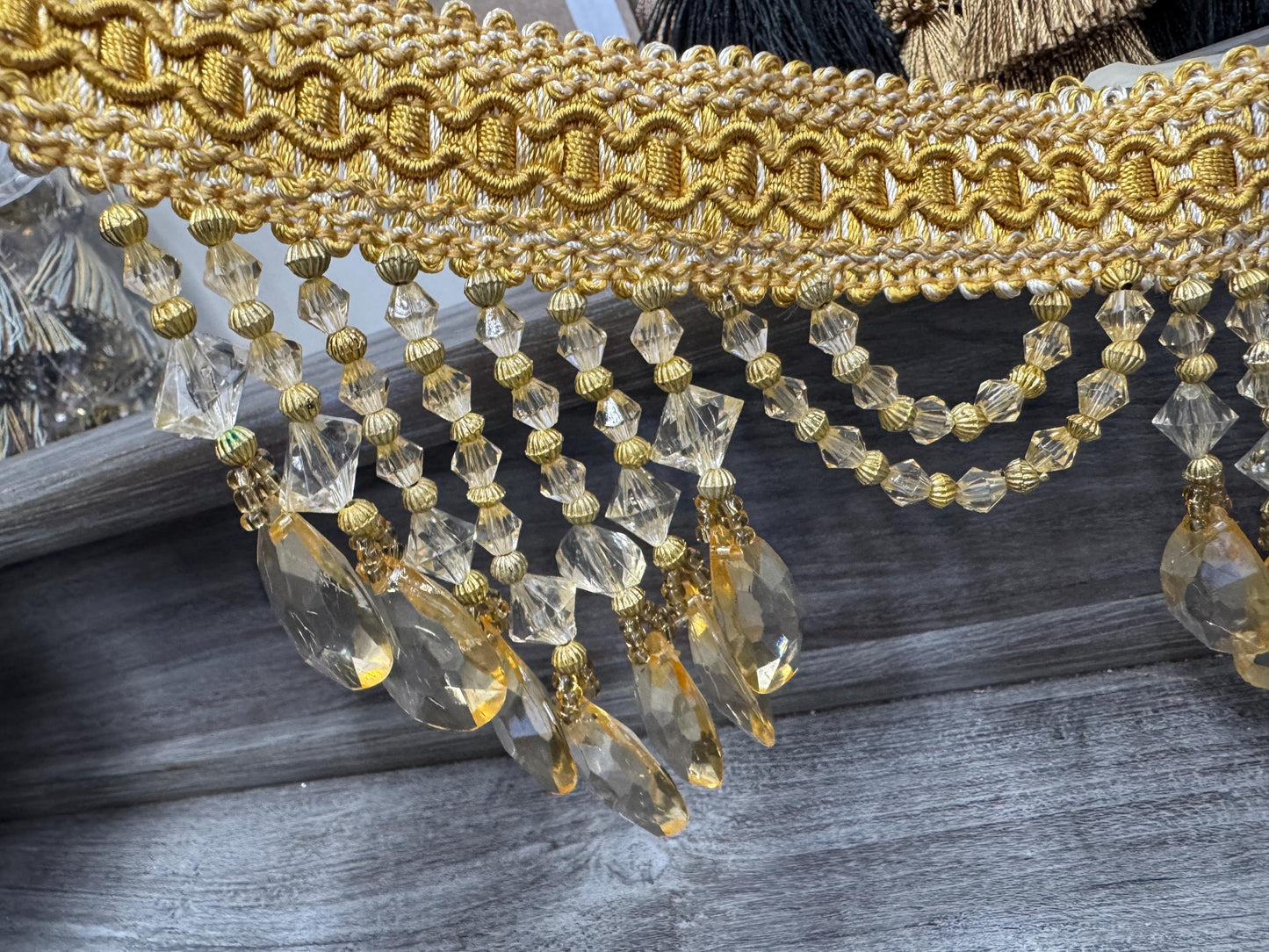 Beaded Trim Fringe 4'' L, W/Gimp Top Sold by The Yard - Gold, Brand: ad fabric