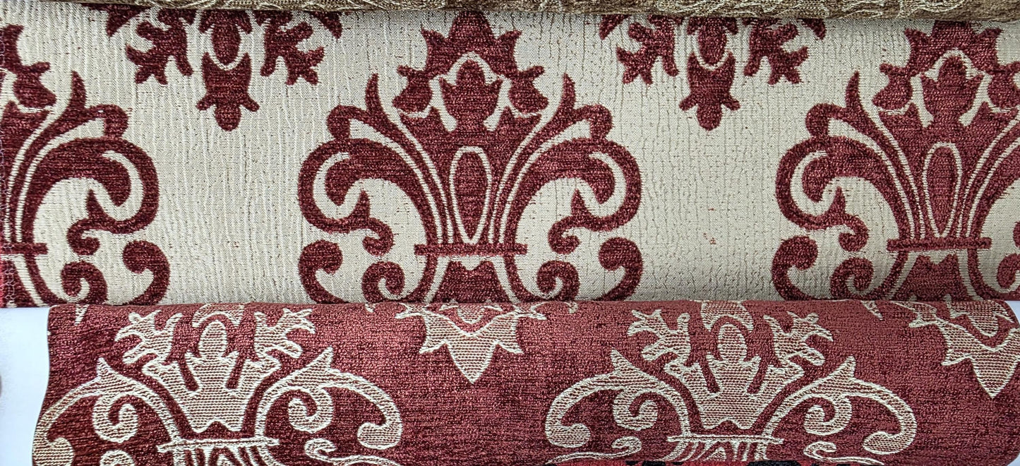 Chenille BAROQUE UPHOLSTERY Fabric Jacquard Damask, reversible, 54" wide ,color Brick, sold by yard in continuous yards