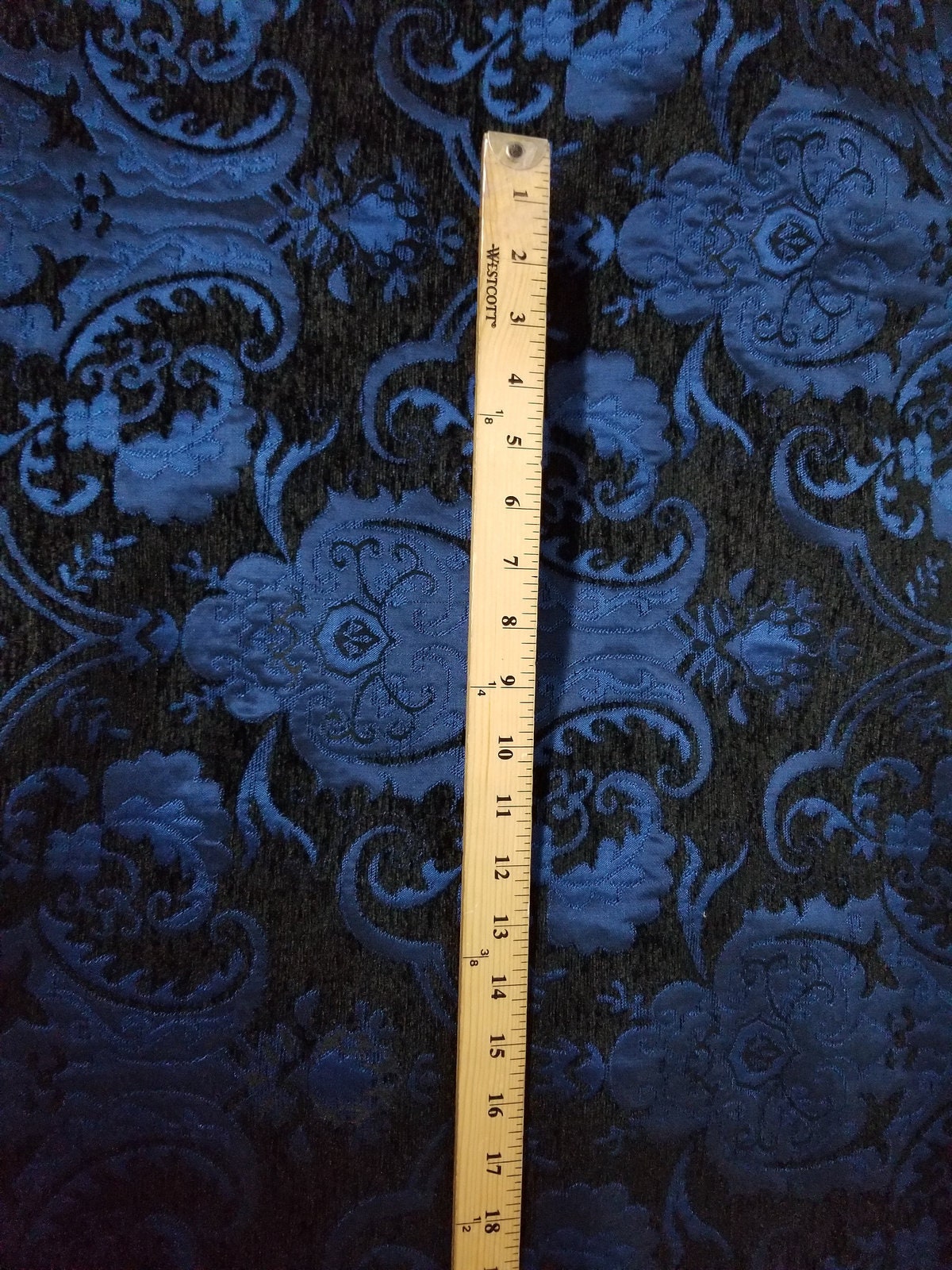 Chenille BAROQUE UPHOLSTERY Fabric Jacquard Damask, 58" wide ,color Blue/Black, sold by yard in continuous yards