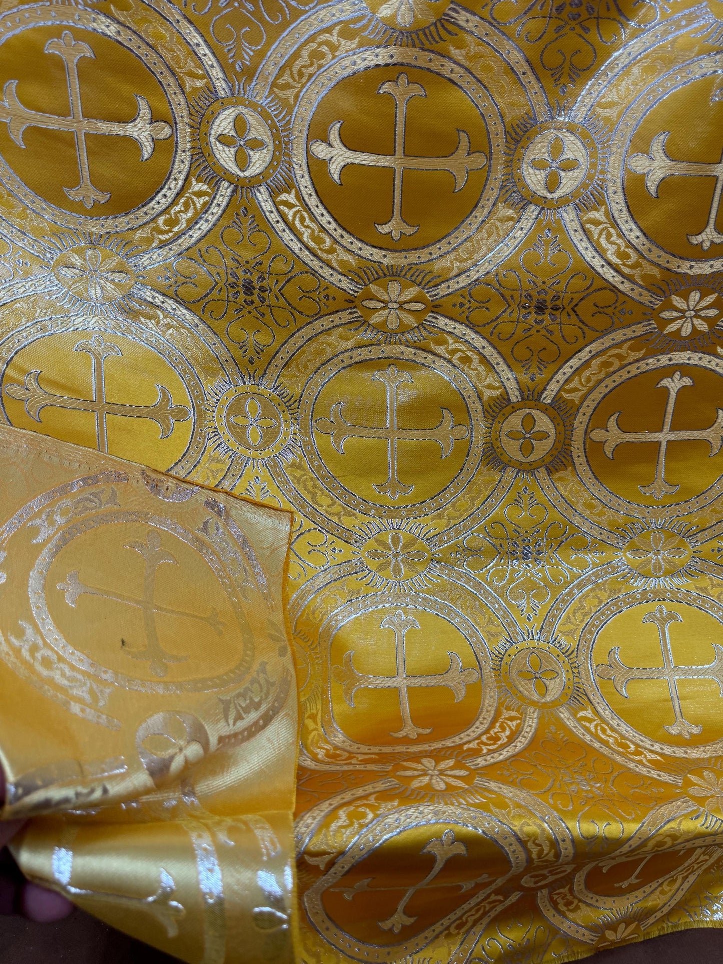 Liturgical Brocade,Church Gorgeous Cross acetate brocade Fabric Cross Brocade Gold/Silver 52" Wide