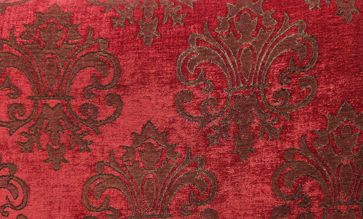 Chenille BAROQUE UPHOLSTERY Fabric Jacquard Damask, reversible, 54" wide ,color Rouge, sold by yard in continuous yards