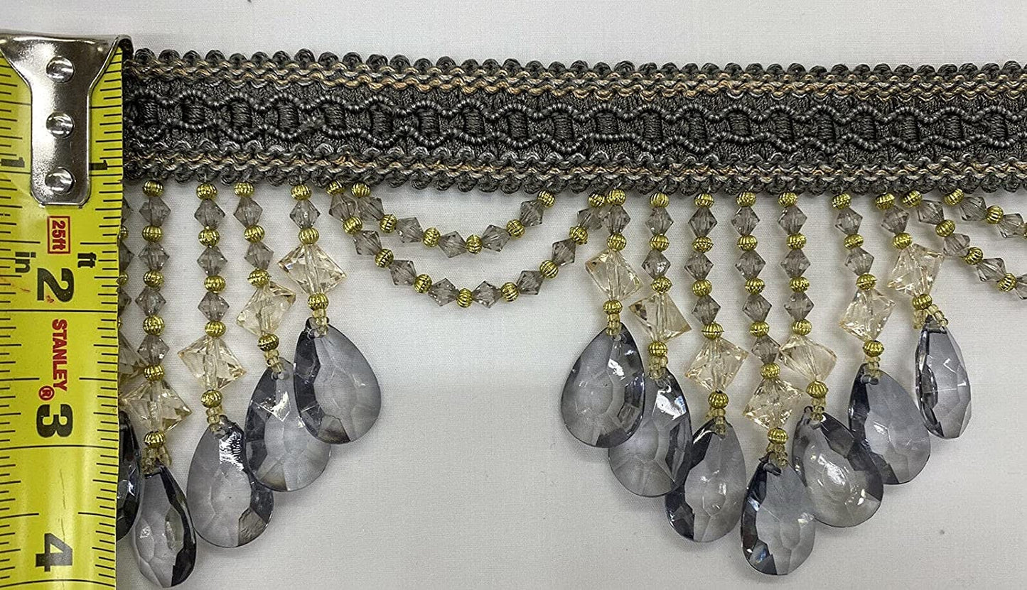 Beaded Trim Fringe 4'' L, W/Gimp Top Sold by The Yard - silver Brand: ad fabric