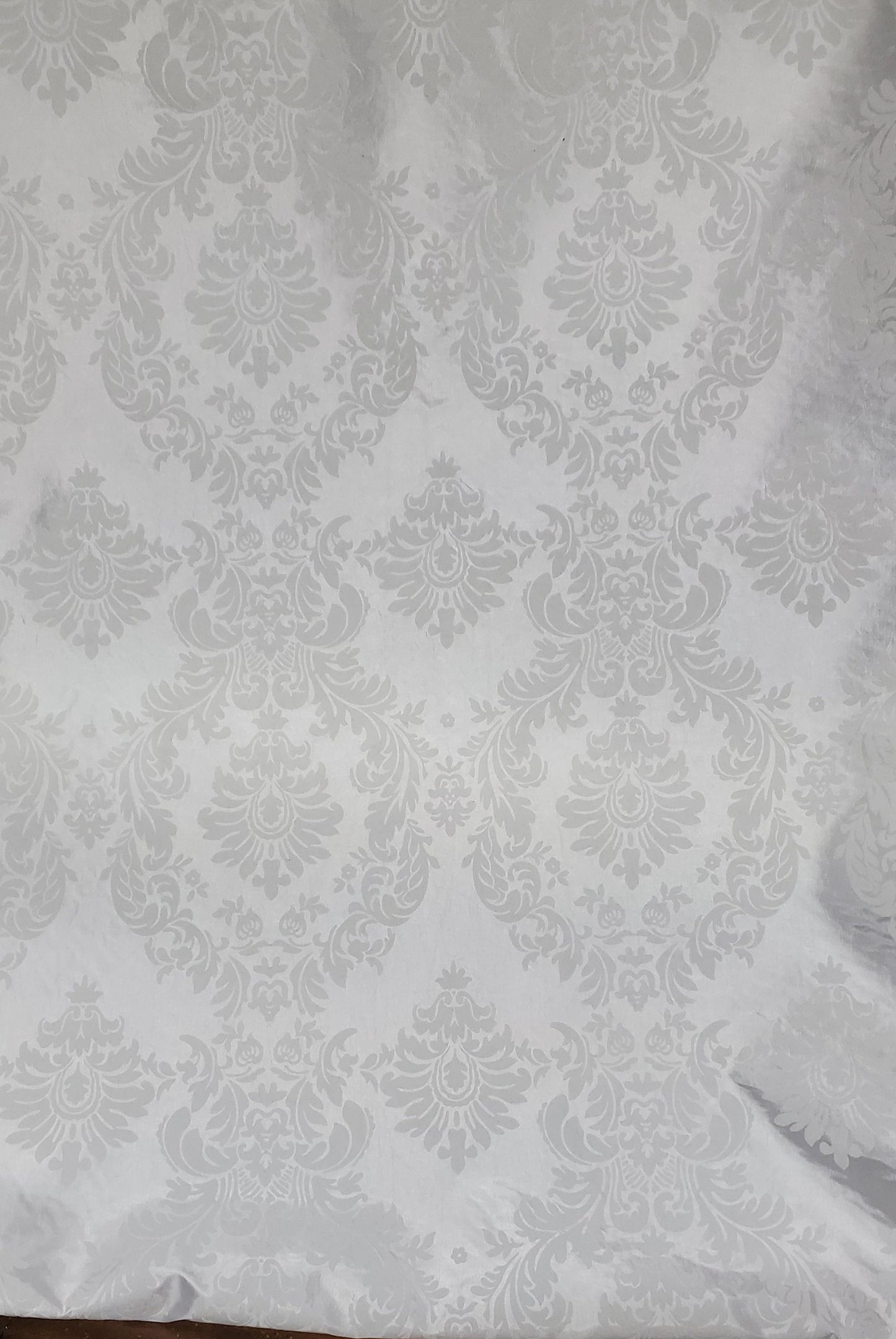 Taffeta Damask , White/White velvet Flocking Damask fabric per yard 60" wide ,Fabric by the Yard