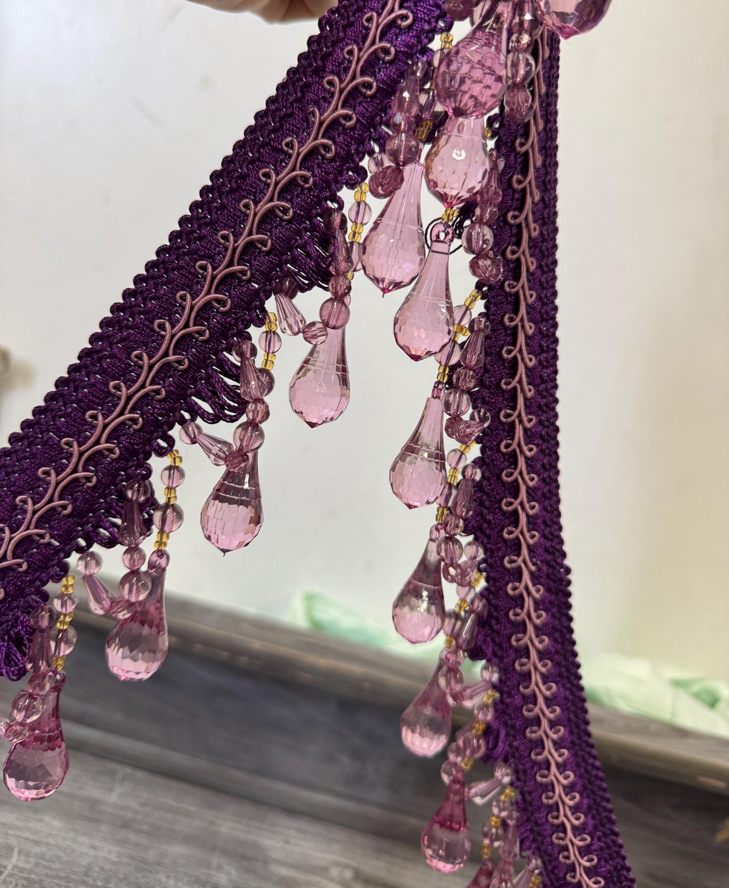 Beaded Trim Fringe 4'' L, W/Gimp Top Sold by The Yard - Purple , Brand: ad fabric