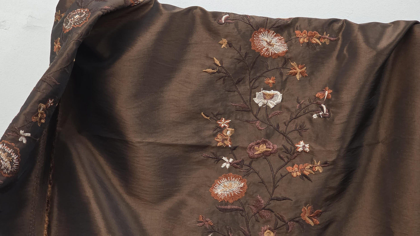 Taffeta chocolate, Two Tone Embroidered 100% Poly Taffeta Silk Like Fabric 58" Wide, sold by yard.