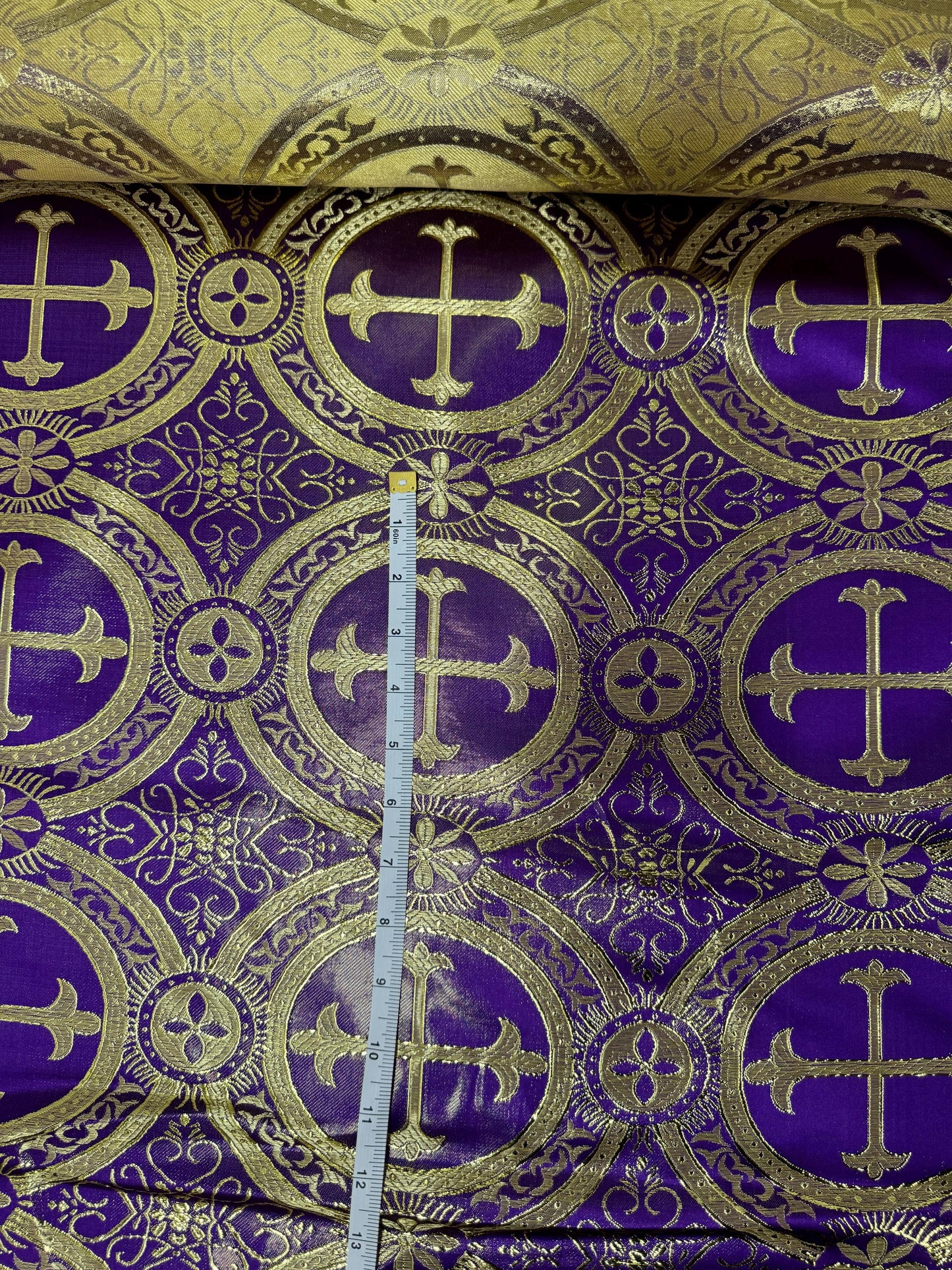 Liturgical Brocade,Church Gorgeous Cross acetatebrocade Fabric Cross Brocade Purple/Goldr 52" Wide