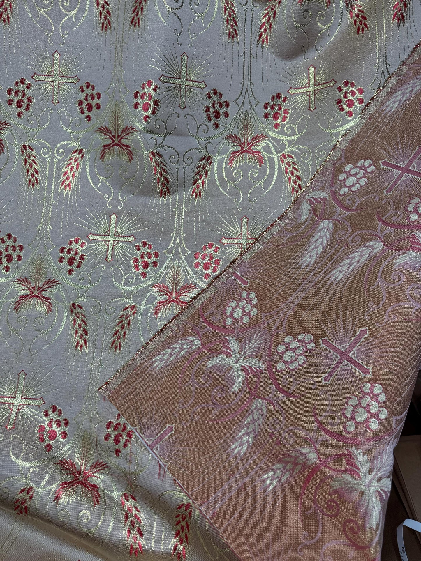 Liturgical Brocade,Church Gorgeous Cross acetate brocade Fabric Cross Brocade Red Gold 58" Wide