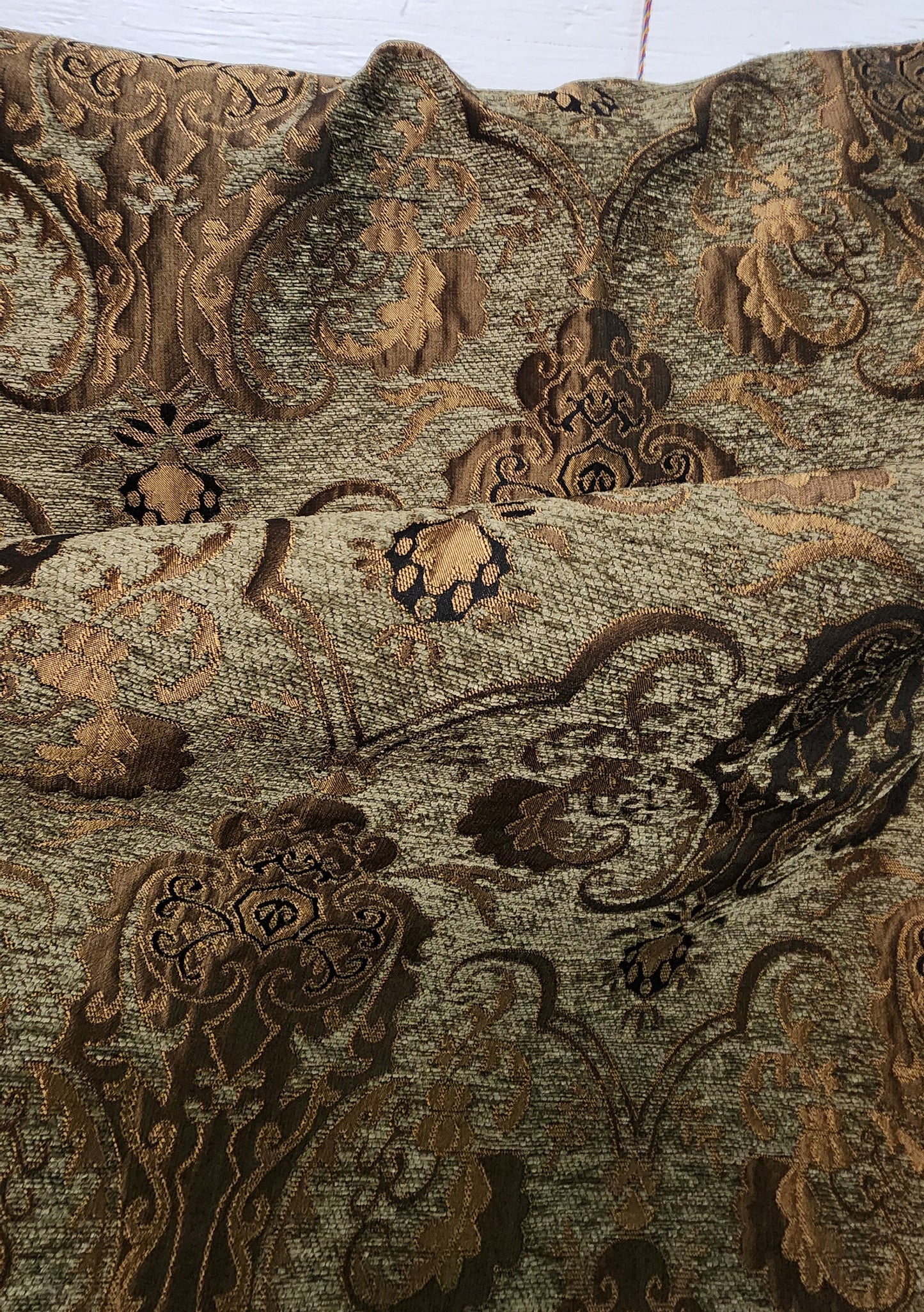 Chenille BAROQUE UPHOLSTERY Fabric Jacquard Damask, 58" wide ,color Sage green, sold by yard in continuous yards
