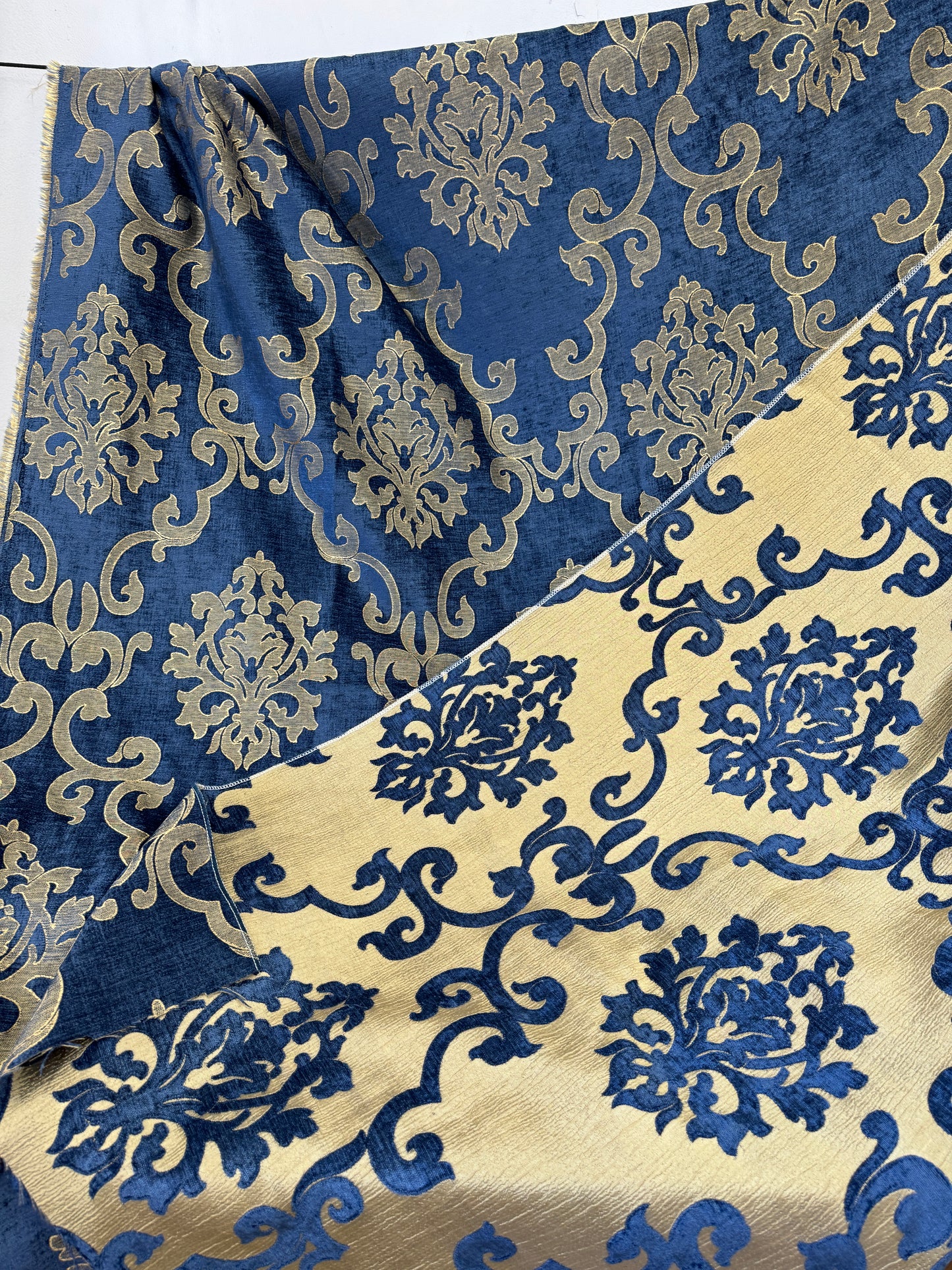 Damask tapestry chenille fabric - upholstery fabric, Blue - 56" width - sold by yard in continuous yards (Copy)
