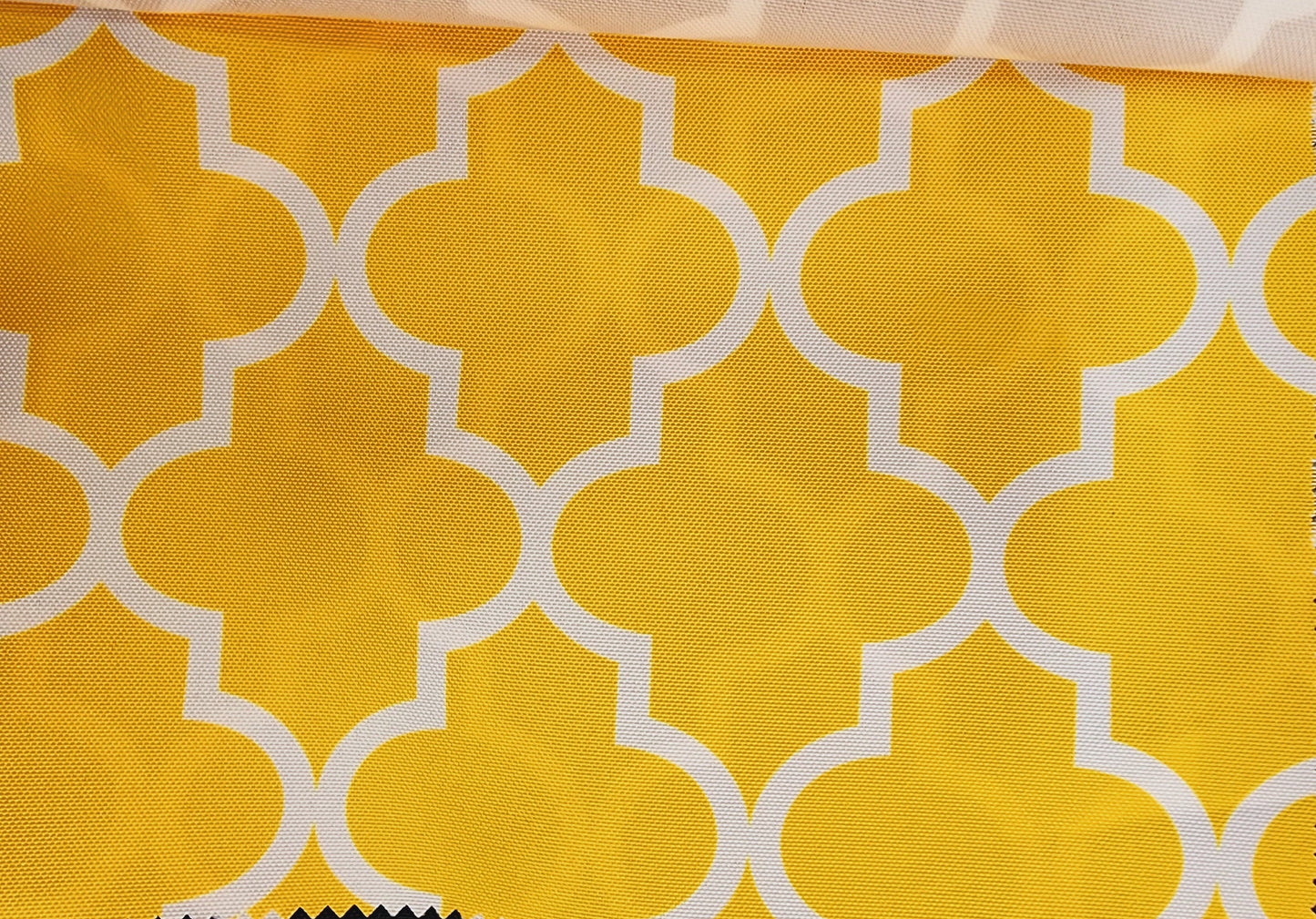 Outdoor Waterproof Upholstery Moroccan White on Yellow Canvas fabric 60" Wide