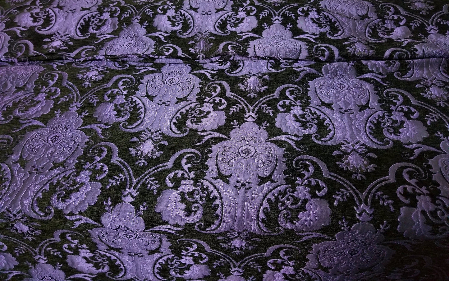 Chenille BAROQUE UPHOLSTERY Fabric Jacquard Damask, 58" wide ,color purple/Black, sold by yard in continuous yards