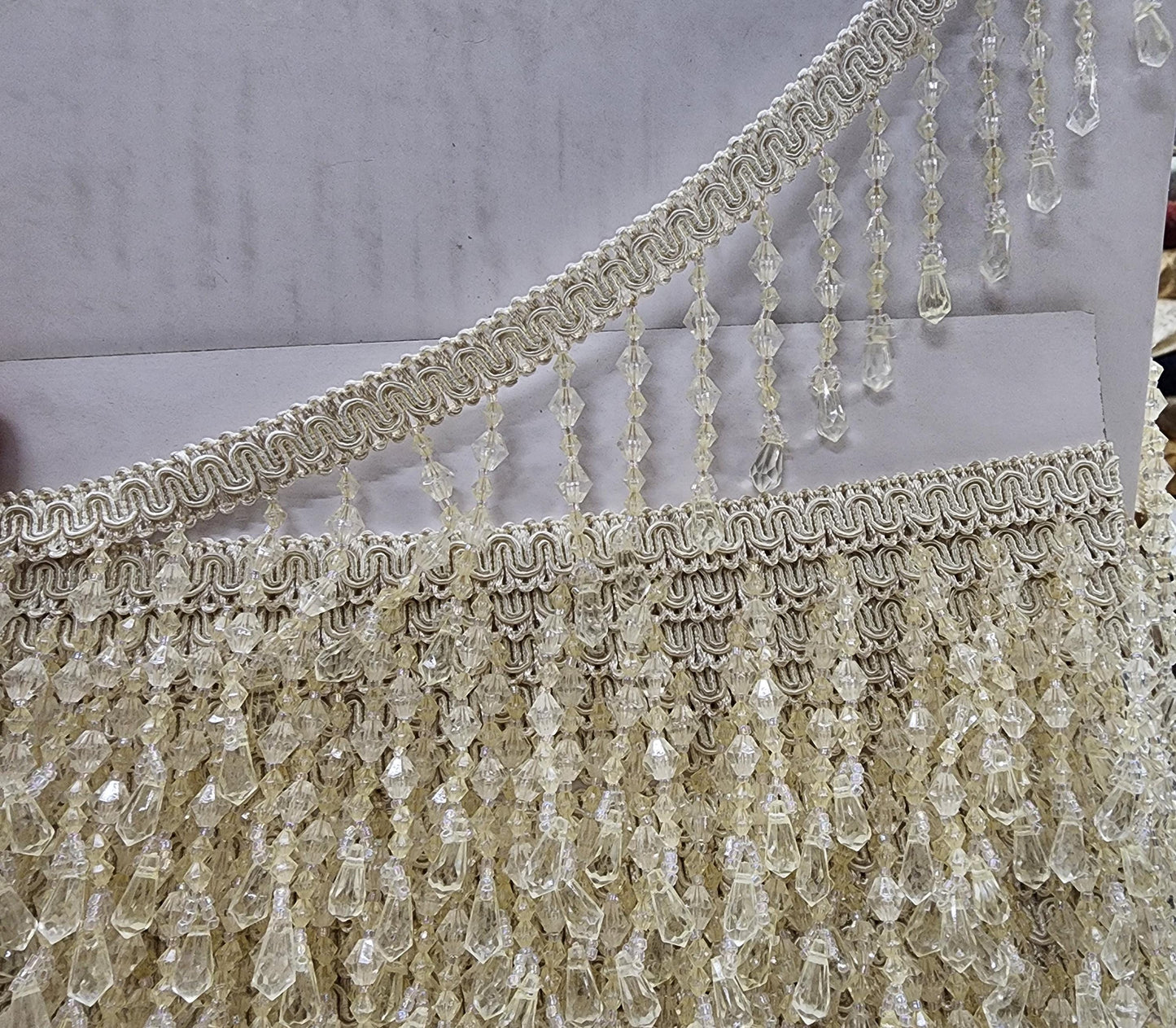 Braided Hanging Beads, ivory color Tassel Trim Fringe Fabric Ribbon Trimming Handwork sold by yard