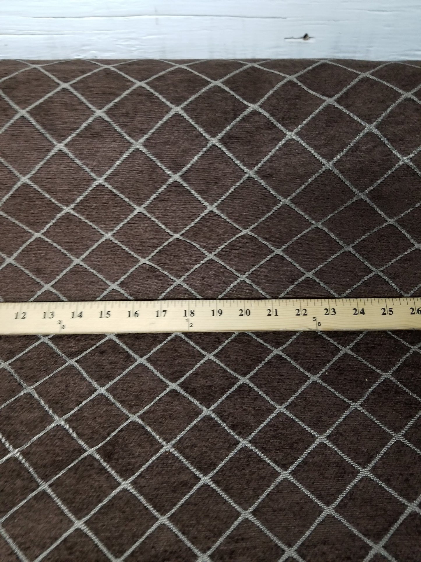 Chenille, Diamond UPHOLSTERY Fabric Jacquard Damask, Color chocolate,  58" wide , sold by yard in continuous yards