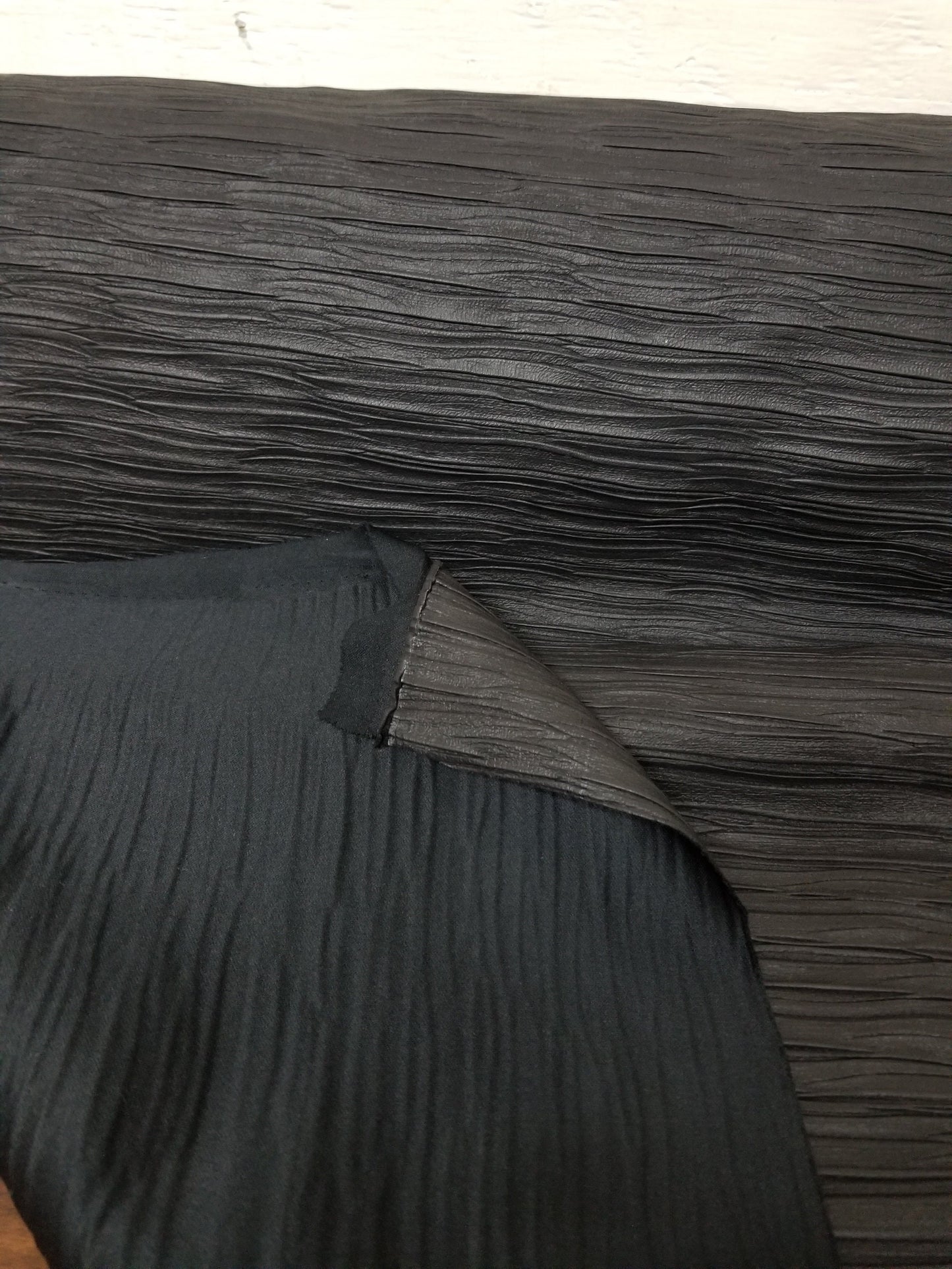 Vinyl Khave Fabric,  Black Crinkled Faux Leather/ Vinyl, 54" wide, sold by yard