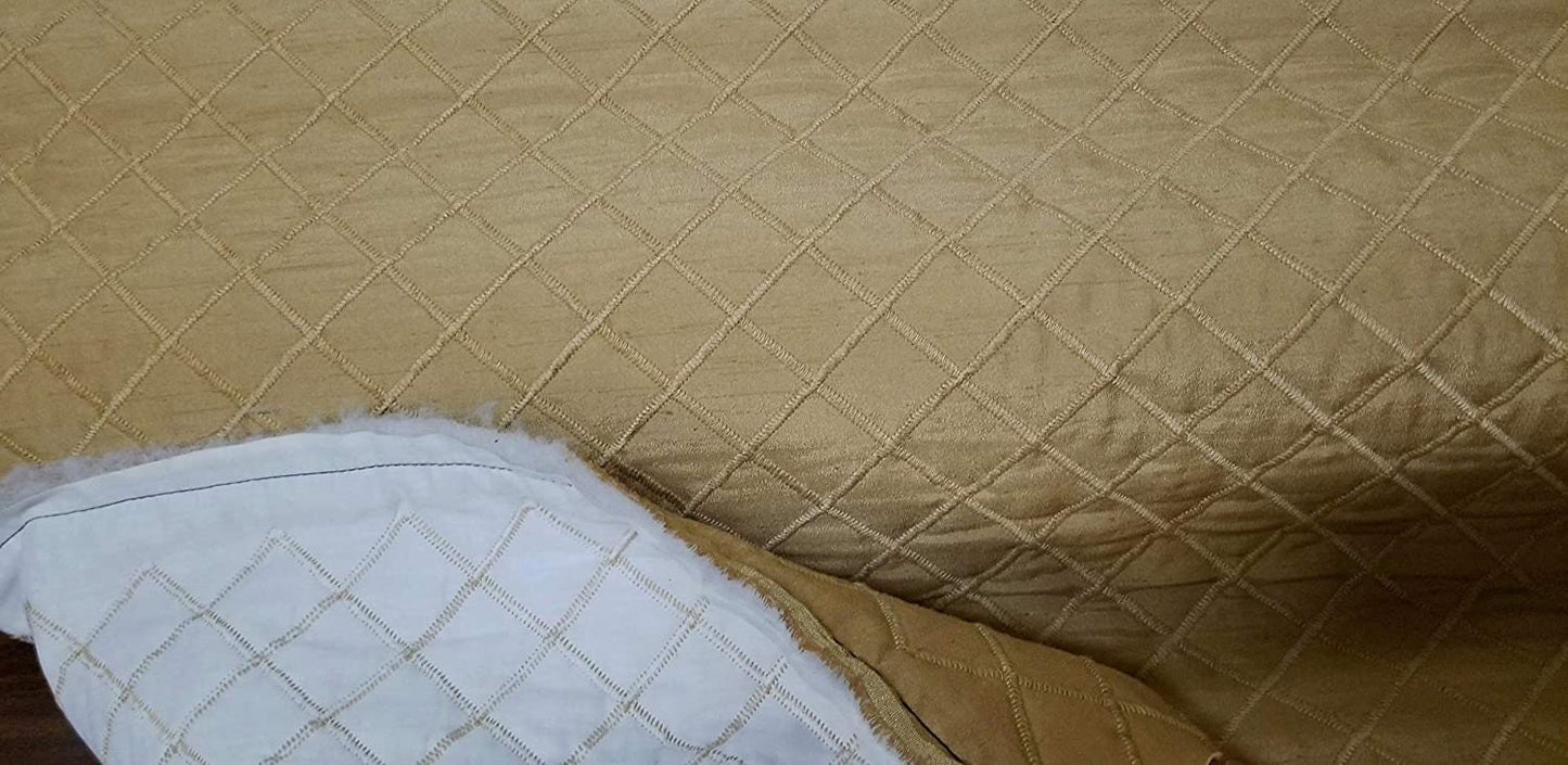 ad fabric Quilted Dupioni Faux Silk Poly Shantung, Color Light Gold 58" Wide, Sold by Yard