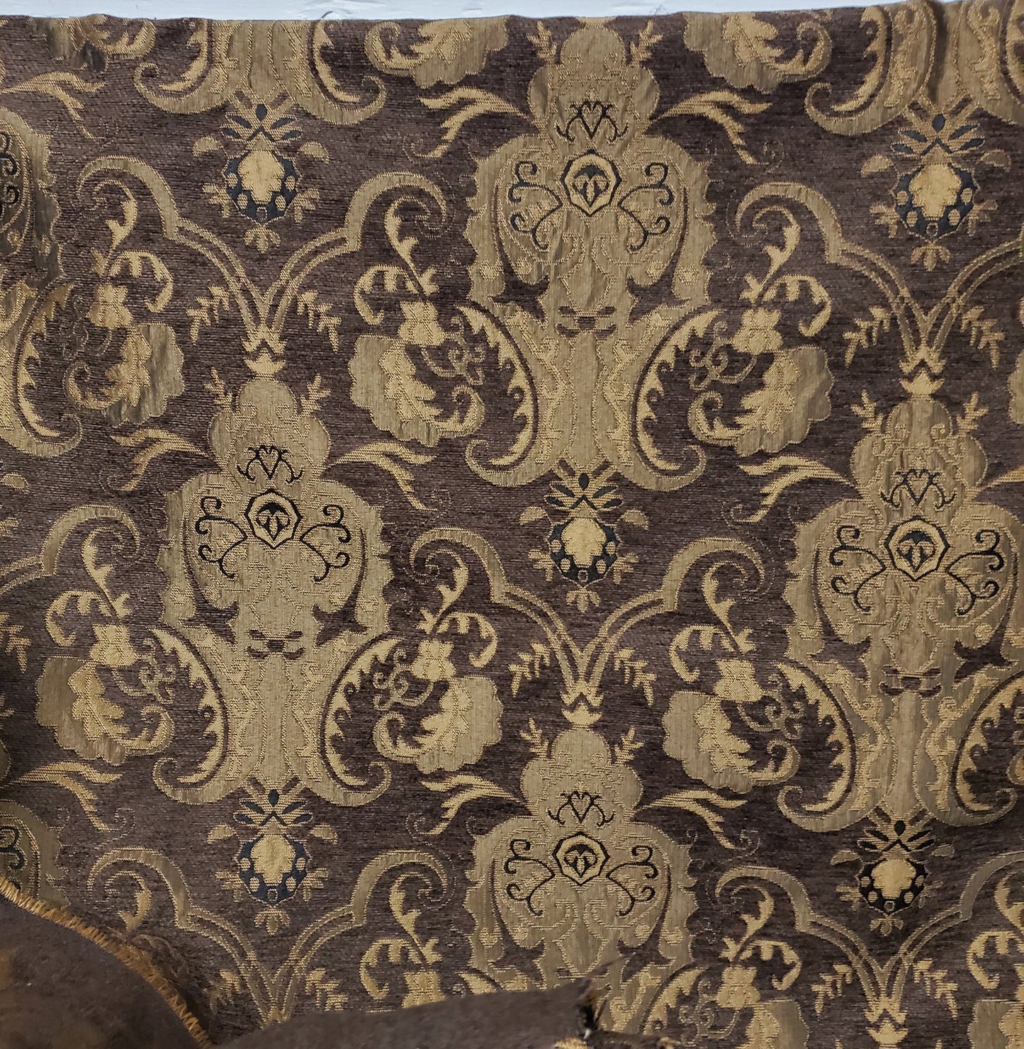 Chenille BAROQUE UPHOLSTERY Fabric Jacquard Damask, 58" wide ,color Brown, sold by yard in continuous yards