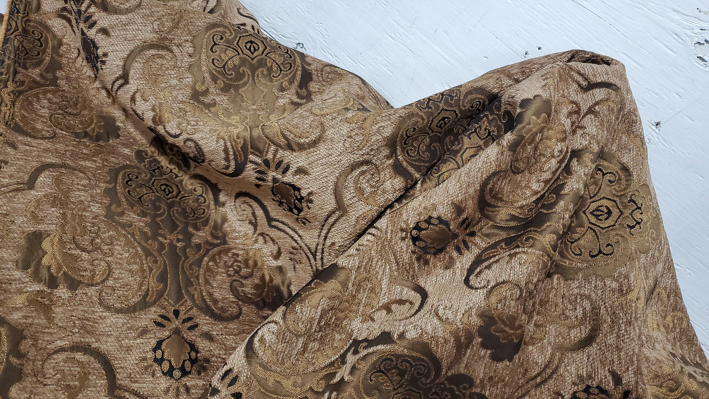 BAROQUE UPHOLSTERY,Damask tapestry chenille fabric - upholstery fabric, Light Gold/ gold - 56" width - sold by yard in continuous yards