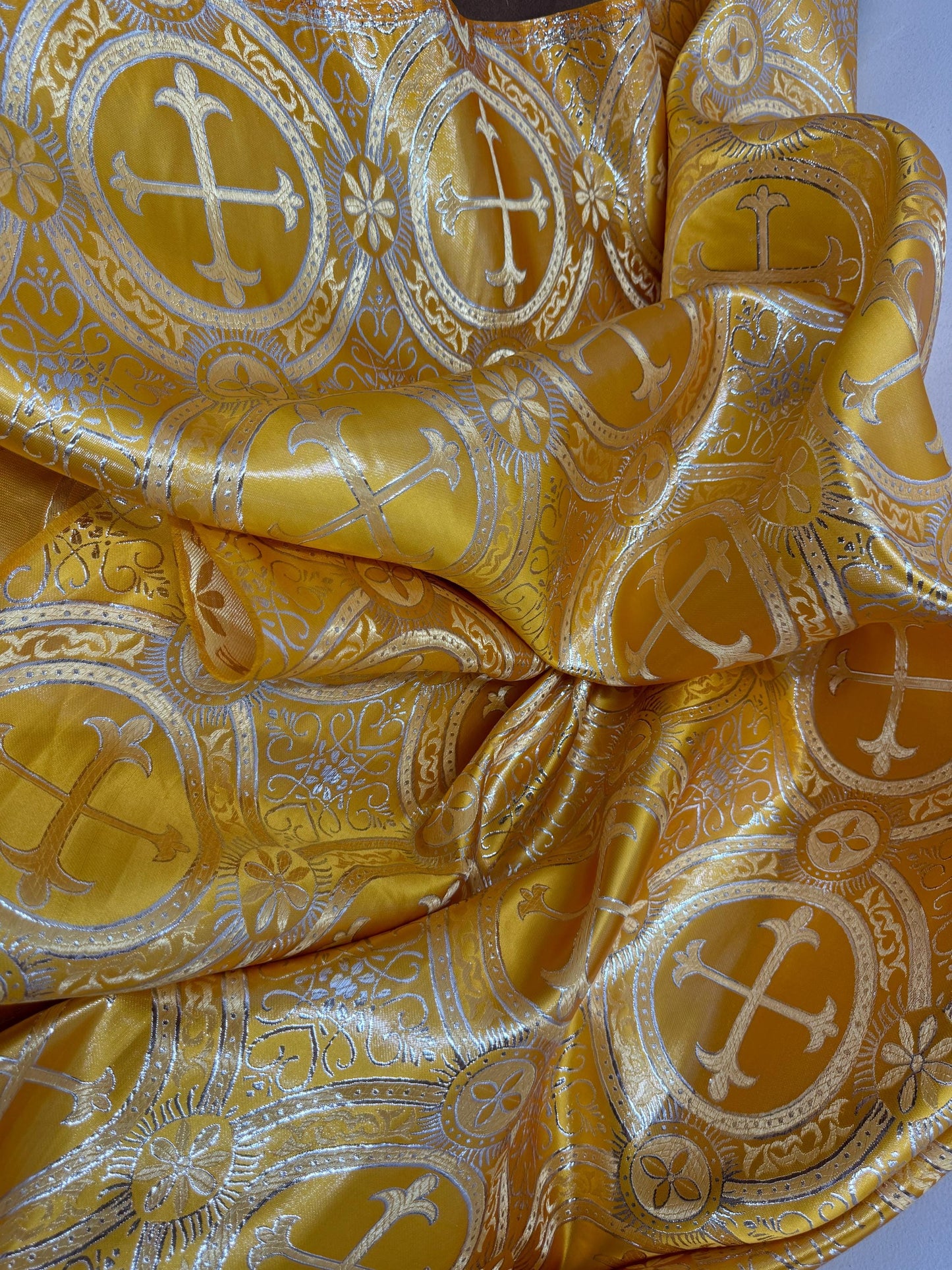 Liturgical Brocade,Church Gorgeous Cross acetate brocade Fabric Cross Brocade Gold/Silver 52" Wide