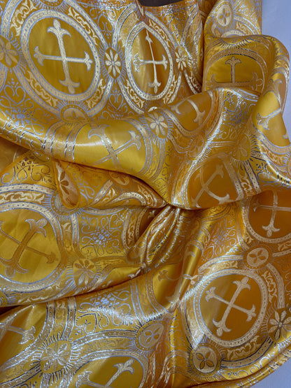 Liturgical Brocade,Church Gorgeous Cross acetate brocade Fabric Cross Brocade Gold/Silver 52" Wide