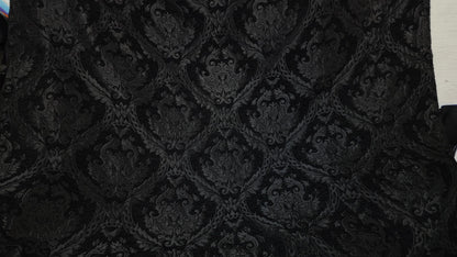 Damask tapestry chenille fabric - upholstery fabric, Black/Black - 56" width - sold by yard in continuous yards