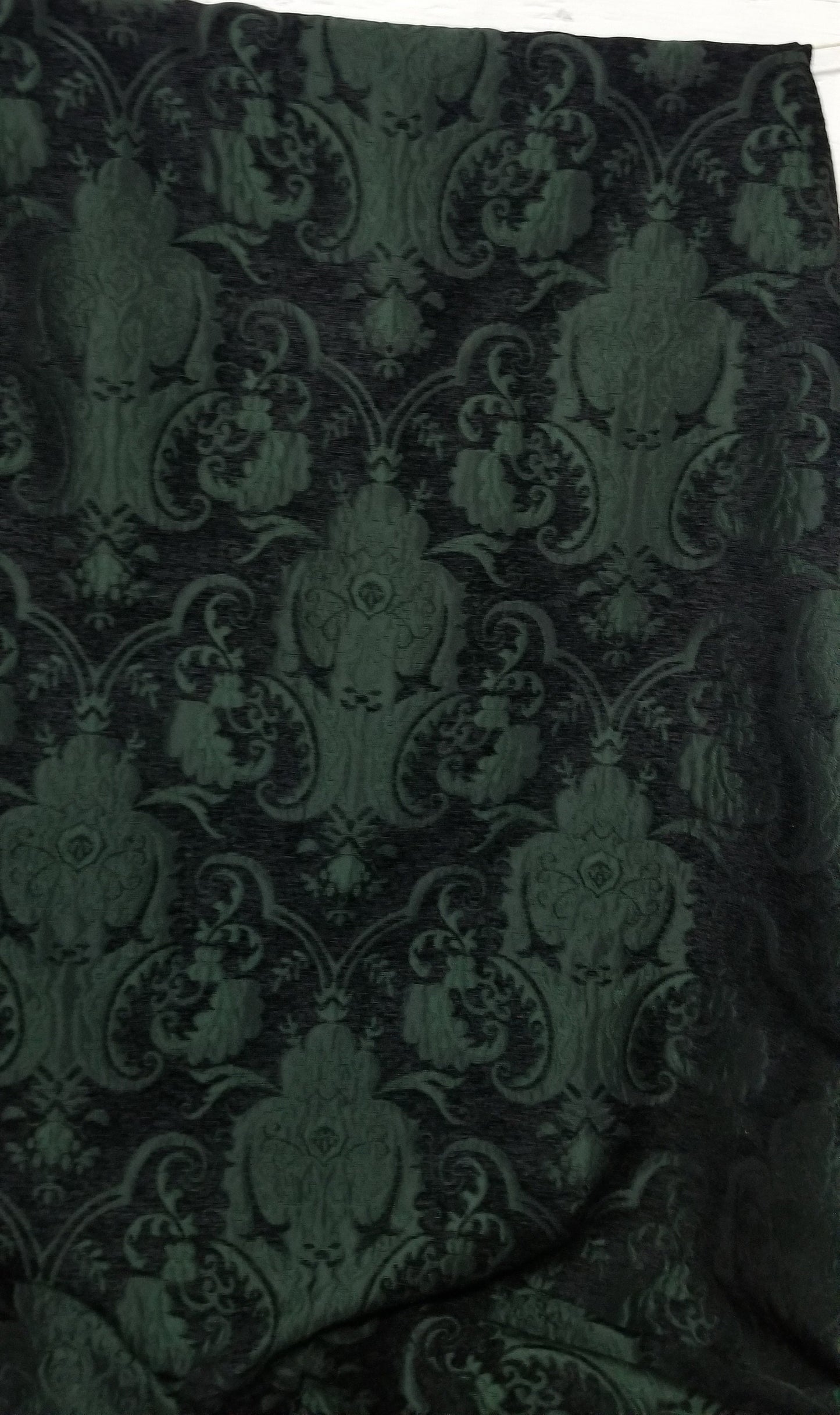 Chenille BAROQUE UPHOLSTERY Fabric Jacquard Damask, 58" wide ,color Black/Green , sold by yard in continuous yards