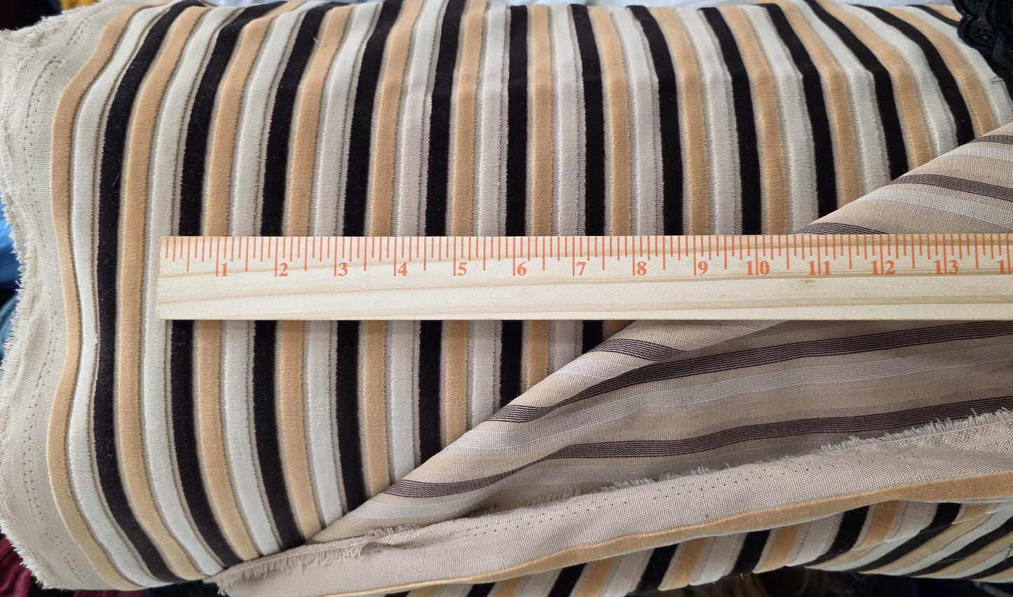 Kravet stripe Velvet/chenille upholstery fabric 54" wide , multicolor ,Brown,ivory, Beige.