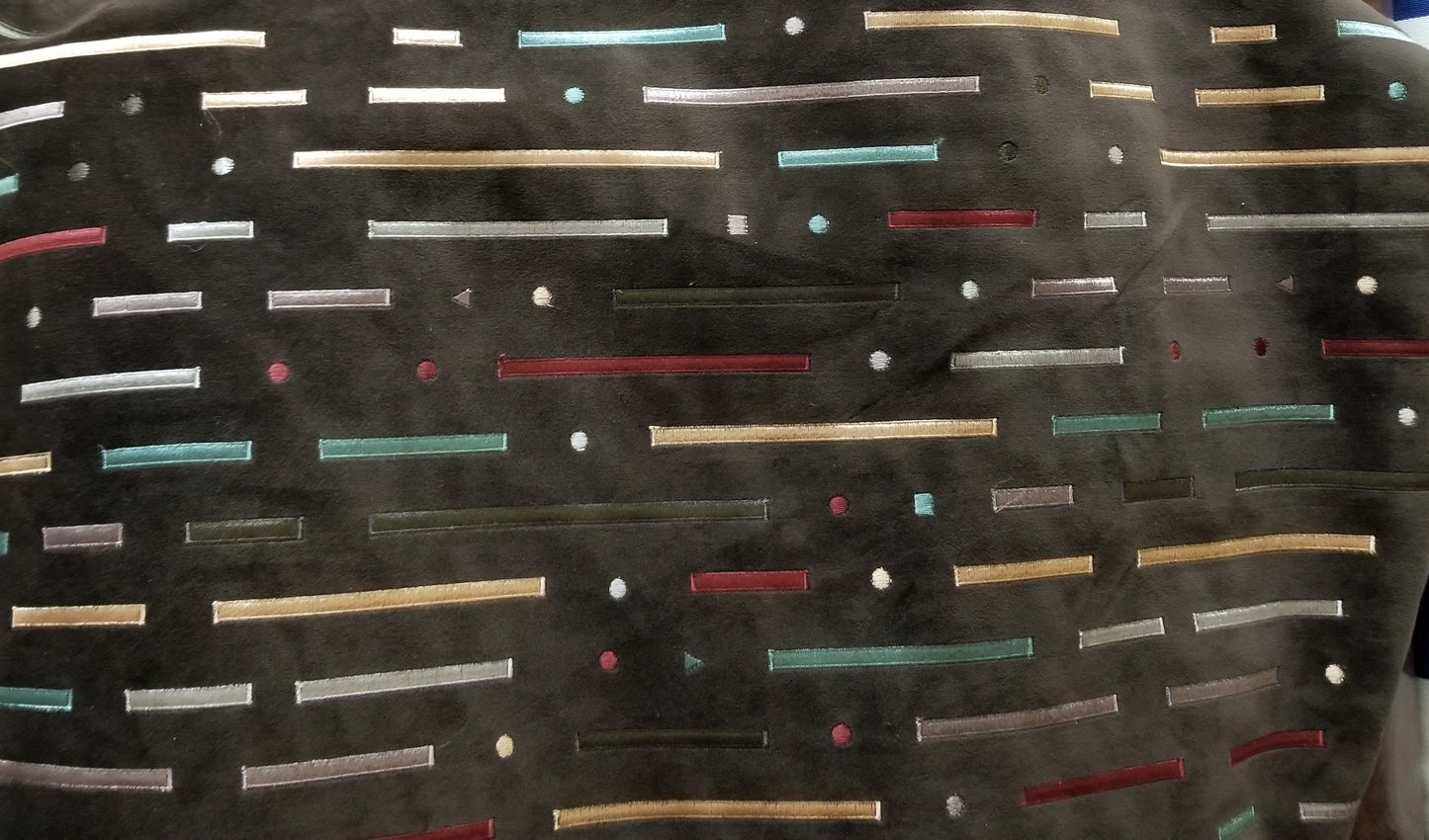 VELVET Brown fabric -painted striped  multicolor , upholstery fabric,  - 54" width - sold by yard