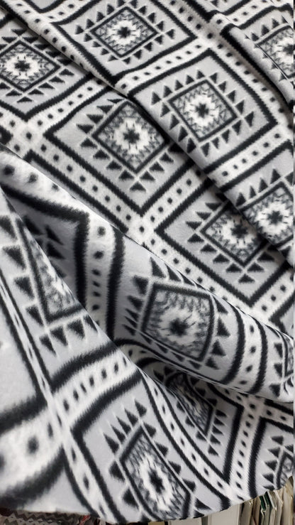 Fleece Fabric Ethnic Diamonds print ,  Fleece Polar, anti pill, By The Yard 60" Wide