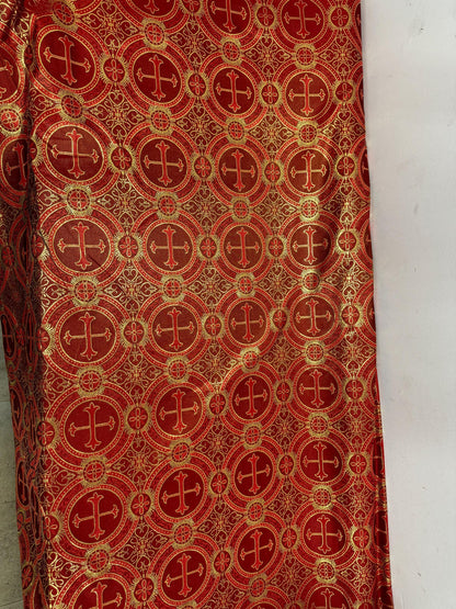 Liturgical Brocade,Church Gorgeous Cross acetatebrocade Fabric Cross Brocade Red/Gold  52" Wide