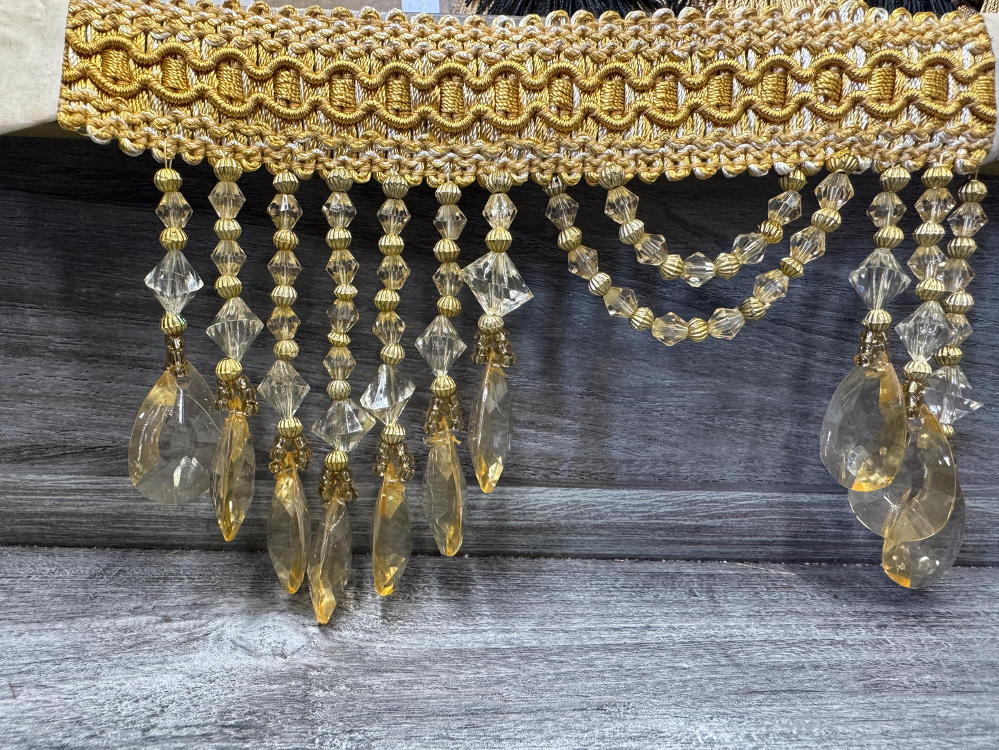 Beaded Trim Fringe 4'' L, W/Gimp Top Sold by The Yard - Gold, Brand: ad fabric