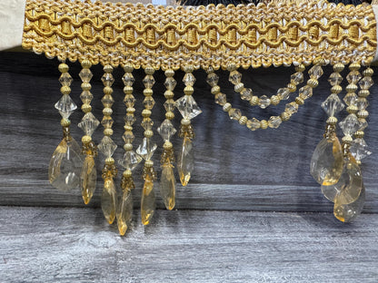 Beaded Trim Fringe 4'' L, W/Gimp Top Sold by The Yard - Gold, Brand: ad fabric