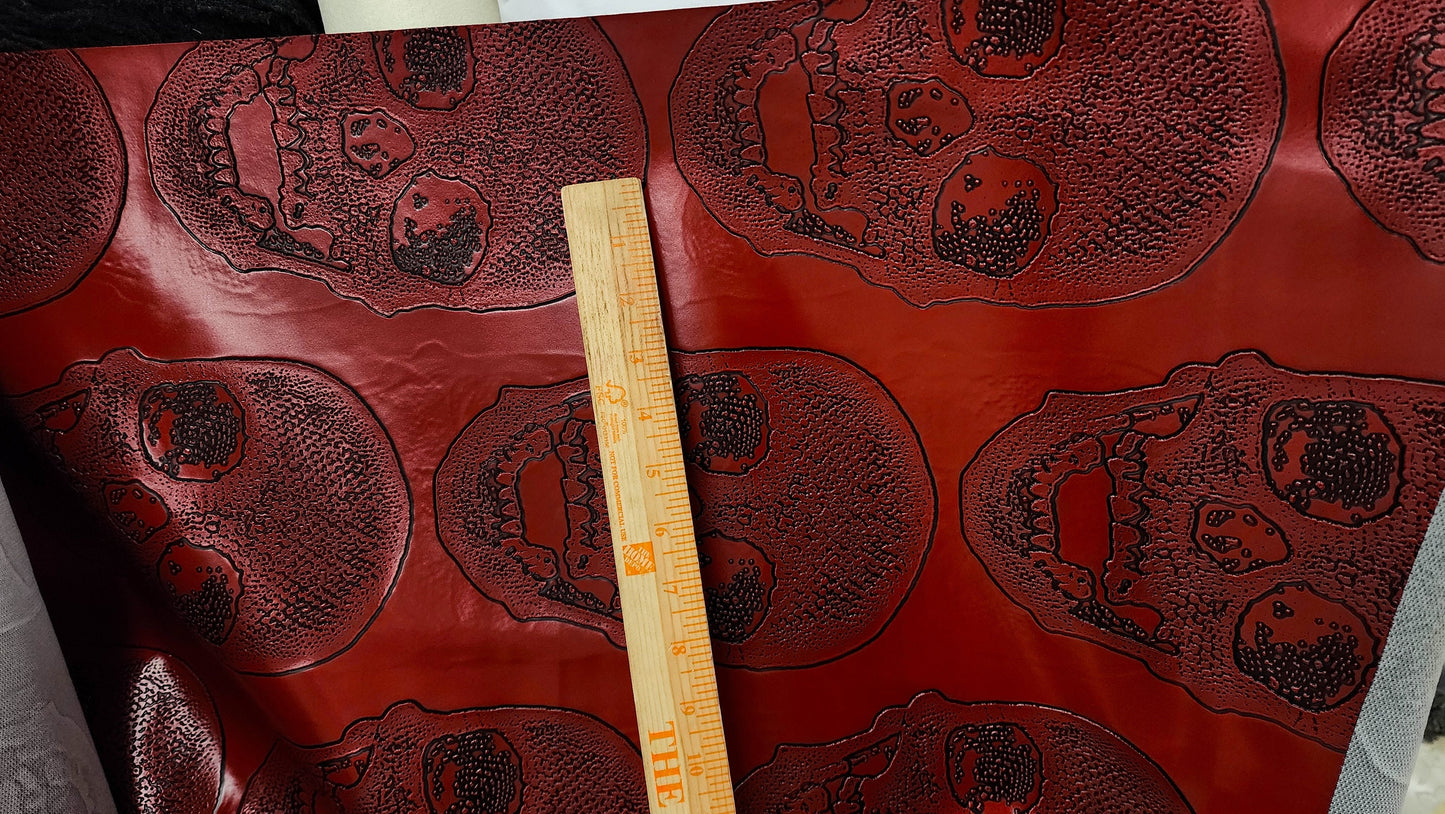 Red/ Black Big Skull Vinyl Fabric, Leather Look Upholstery Grade , 54" wide, sold by yard