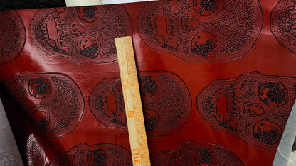 Red/ Black Big Skull Vinyl Fabric, Leather Look Upholstery Grade , 54" wide, sold by yard