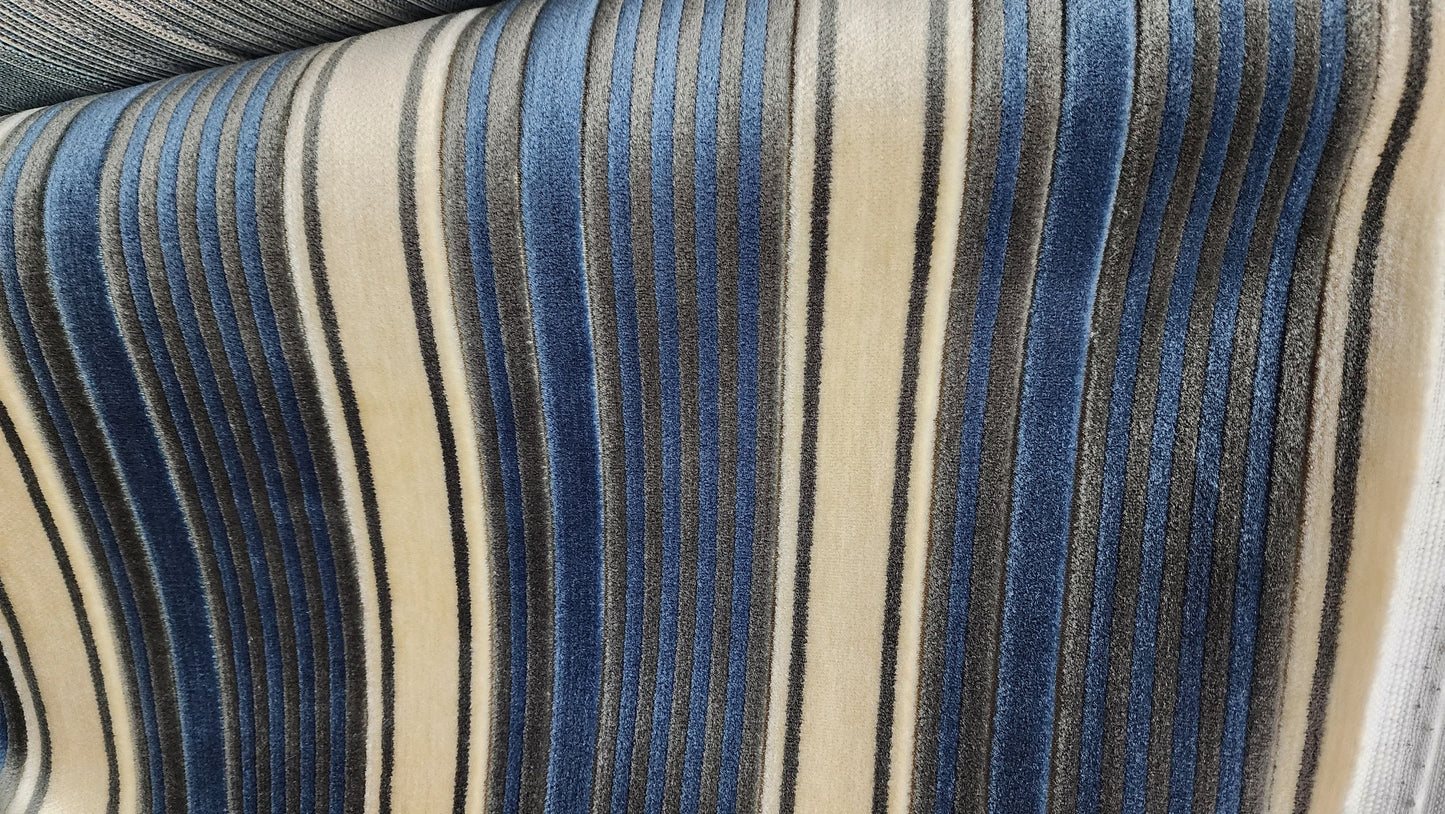 Kravet stripe Velvet/chenille upholstery fabric 54" wide , multicolor , denim blue