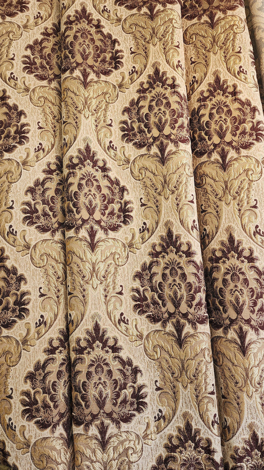 tapestry Damask gold Vintage chenille Fabric 58" wide, sold by yard