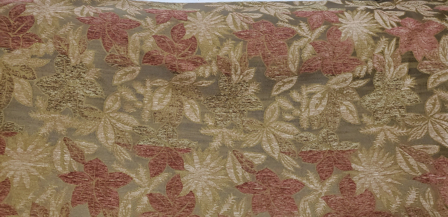 Chenille BAROQUE UPHOLSTERY Fabric Jacquard Floral, 58" wide ,color Sage green/Brick, sold by yard in continuous yards