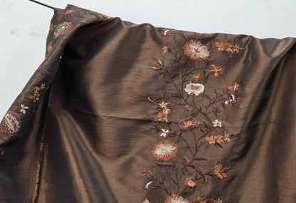 Taffeta chocolate, Two Tone Embroidered 100% Poly Taffeta Silk Like Fabric 58" Wide, sold by yard.
