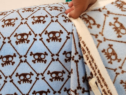 Minky Skull Printed Fabric, Blue/Brown, 60 inches wide, by The Yard