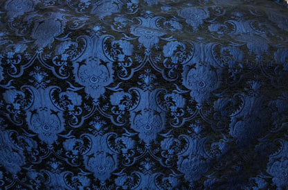 Chenille BAROQUE UPHOLSTERY Fabric Jacquard Damask, 58" wide ,color Blue/Black, sold by yard in continuous yards