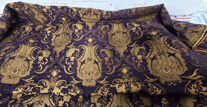 Chenille BAROQUE UPHOLSTERY Fabric Jacquard Damask, 58" wide ,color purple/gold, sold by yard in continuous yards