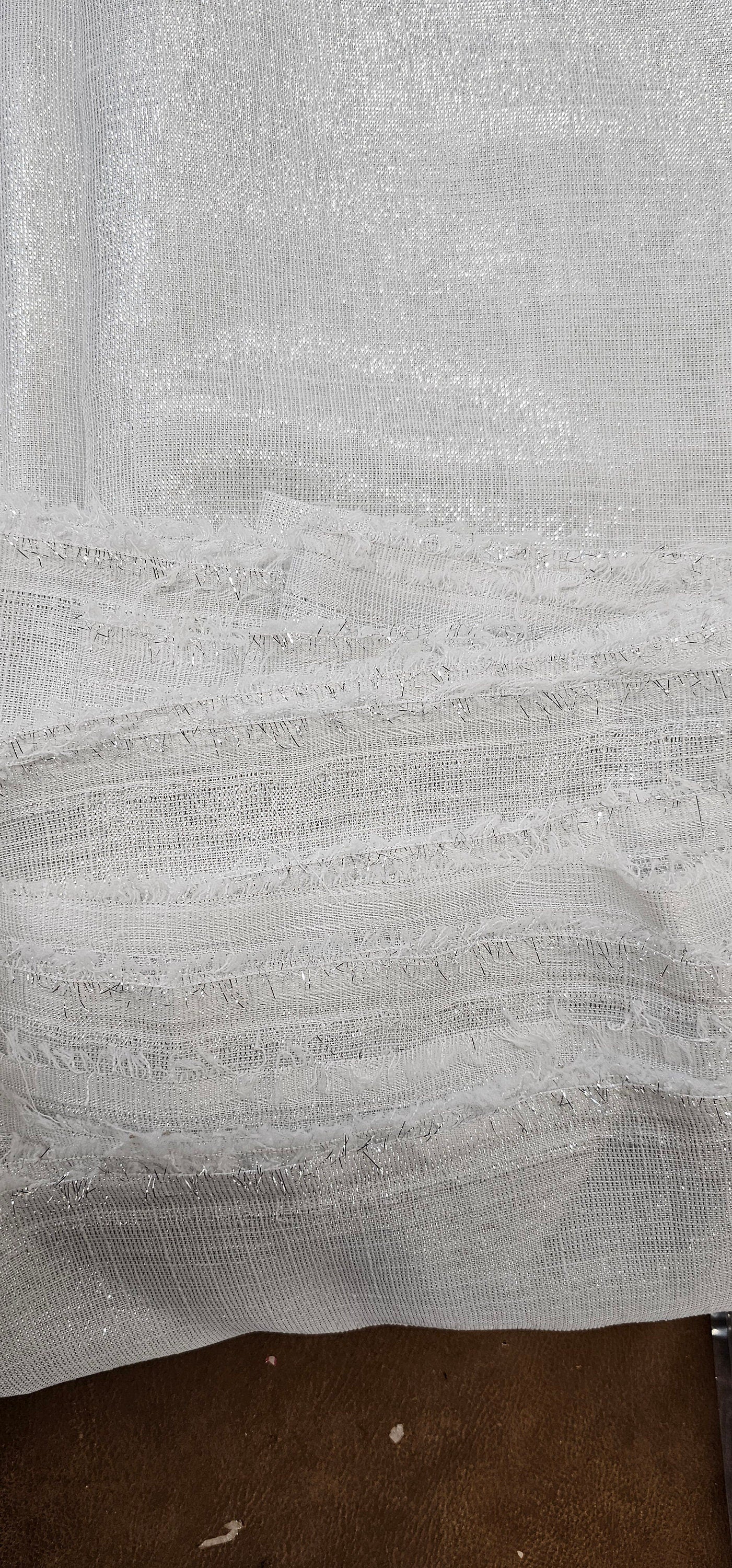 White and Metallic Silver Drapery Sheer, 110" wide, sold by yard