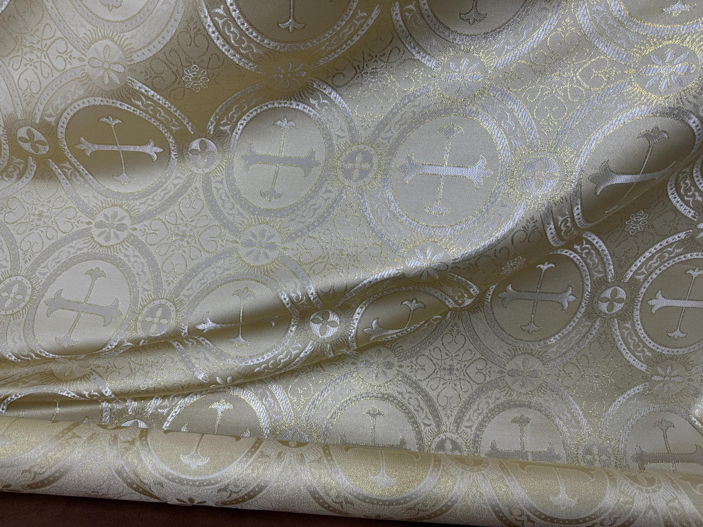 Liturgical Brocade,Church Gorgeous Cross acetate brocade Fabric Cross Brocade Light Gold 58" Wide